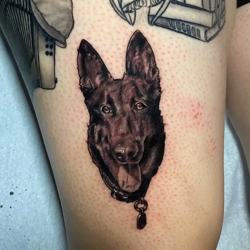 Shepherd dog tattoo by Elvis Tattoos, Nashville